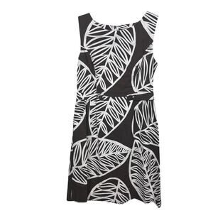 Anthropologie Brown Cream Tropical Leaf A-Line Dress Women’s 8